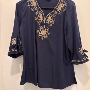 Navy Blue Embroidered Women's Top